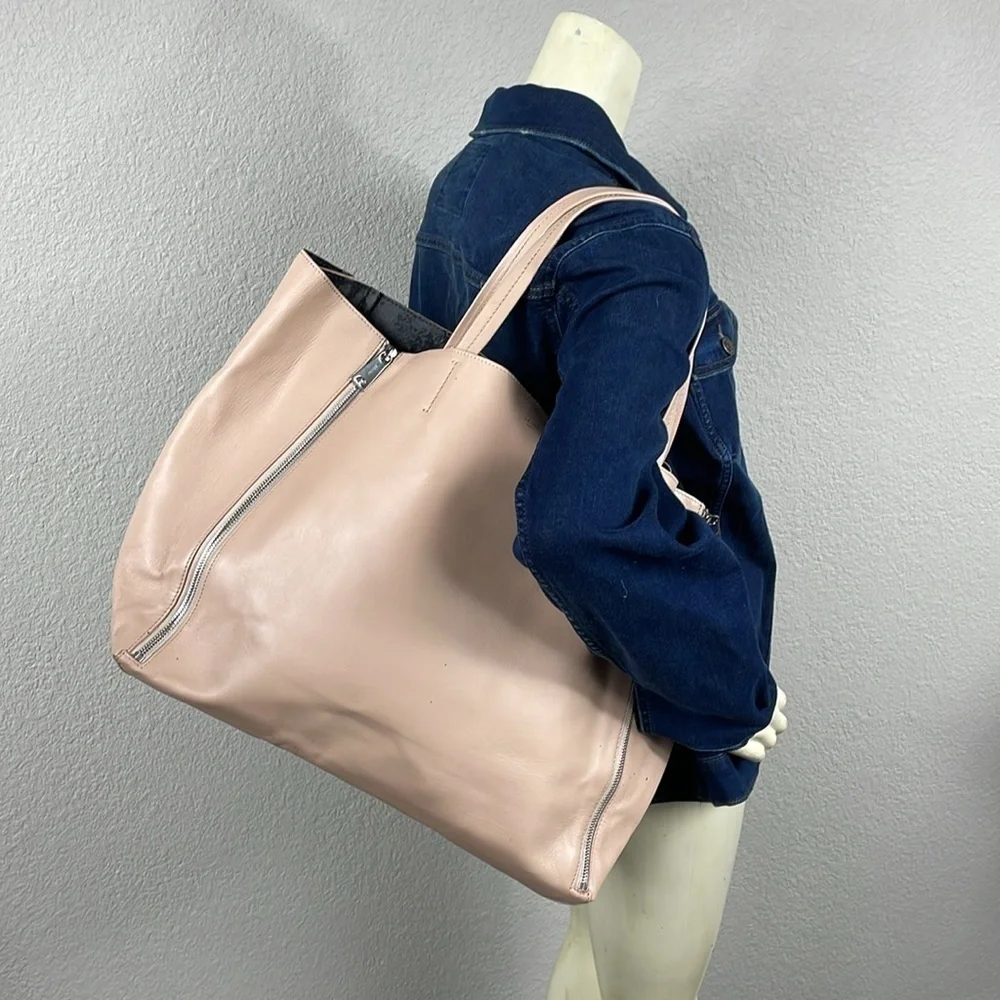 Rare Celine Horizontal Zip Gusset Cabas Tote Bag Large Shopper Beige Leather